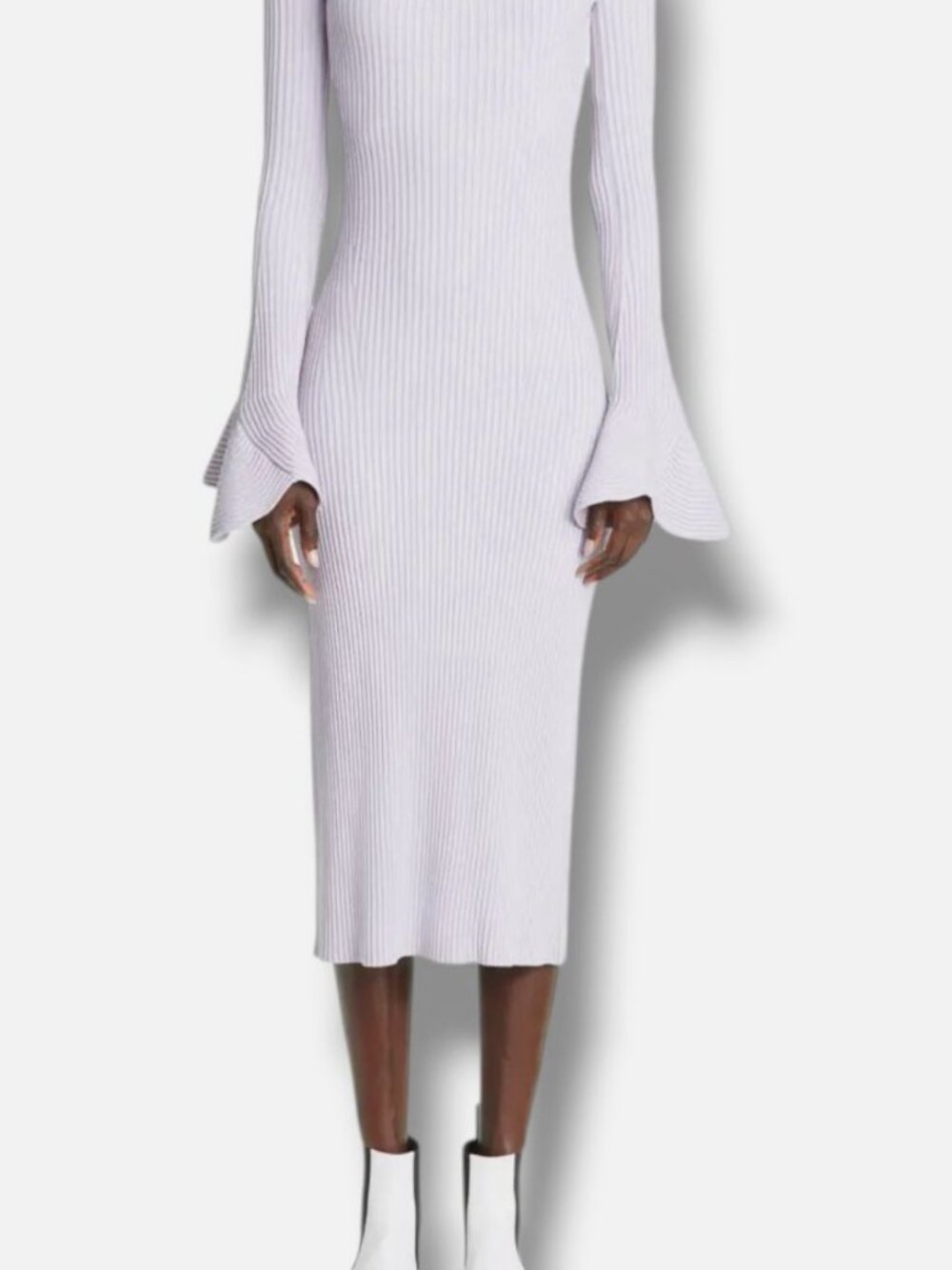 Proenza Schouler Women's Purple Fluted Long Sleeve Rib Sweater Dress Size M